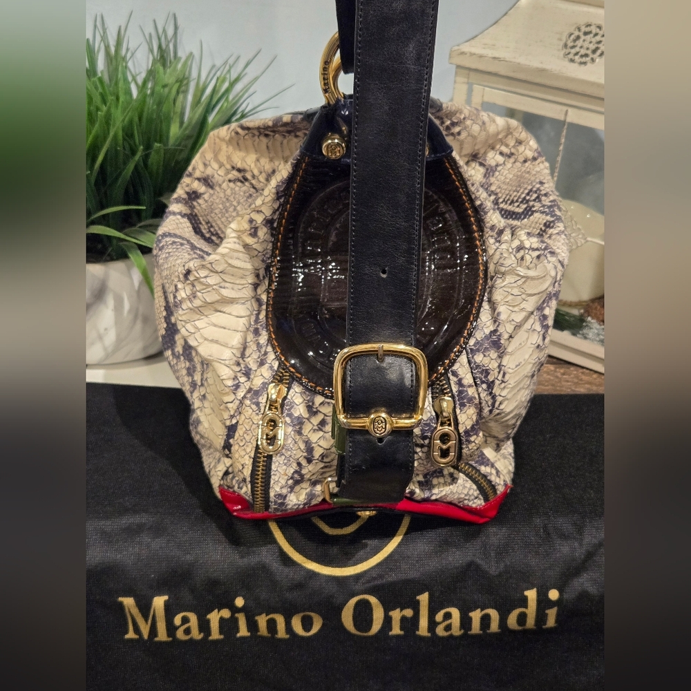 ***SOLD***Marino Orlandi Cream & Brown Snakeskin Sling Back Bag - Picture 5 of 14